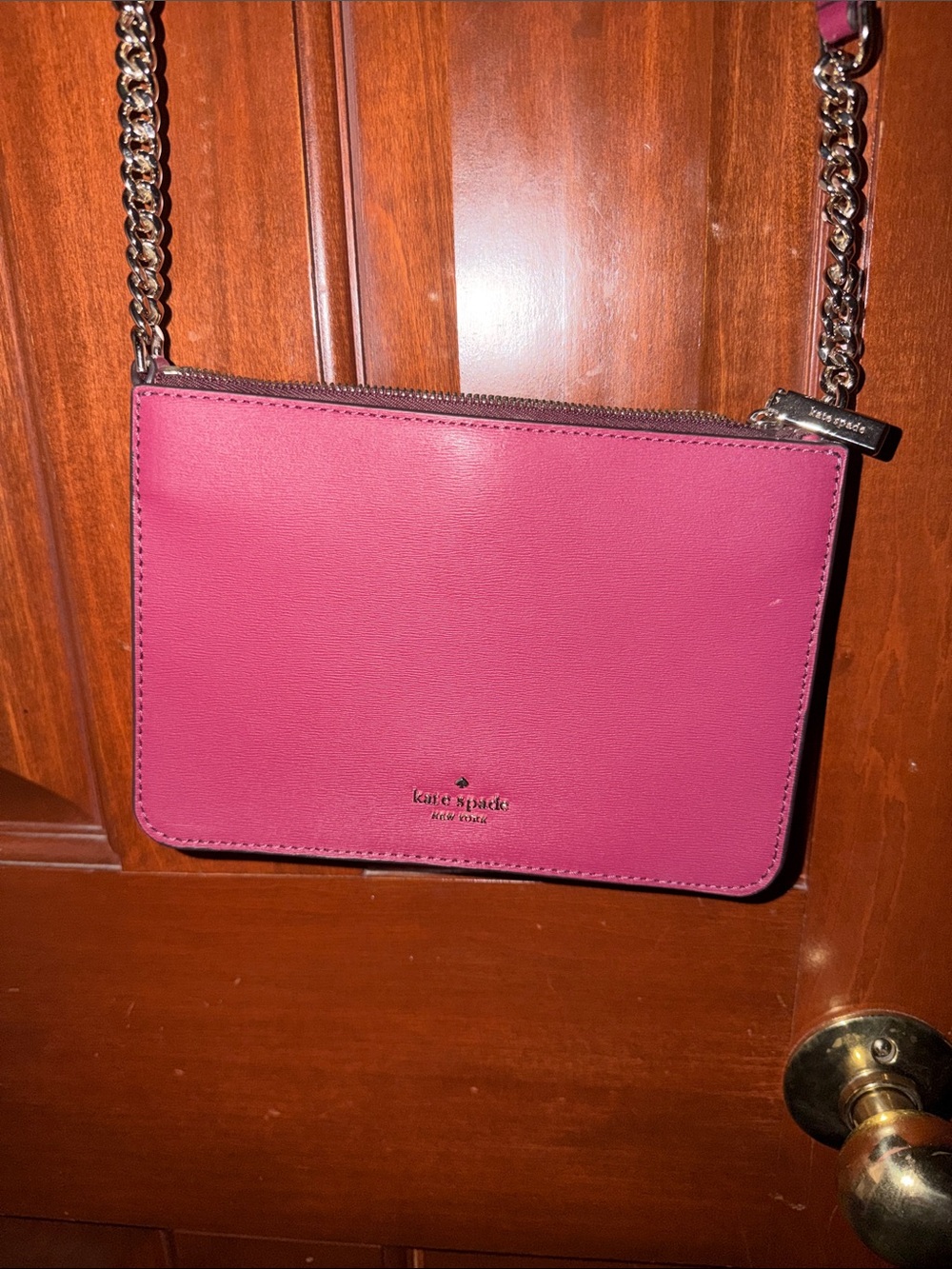 Kate Spade Dark Hot Pink Leather Crossbody with Gold Chain
